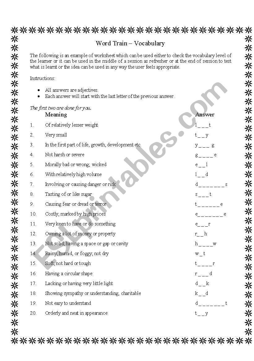 Vocabulary Activity worksheet