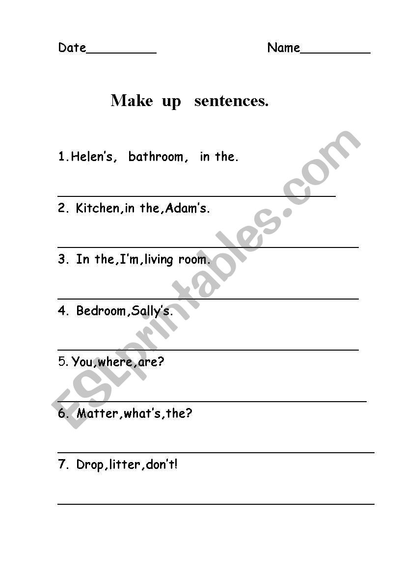 Make up senteces worksheet