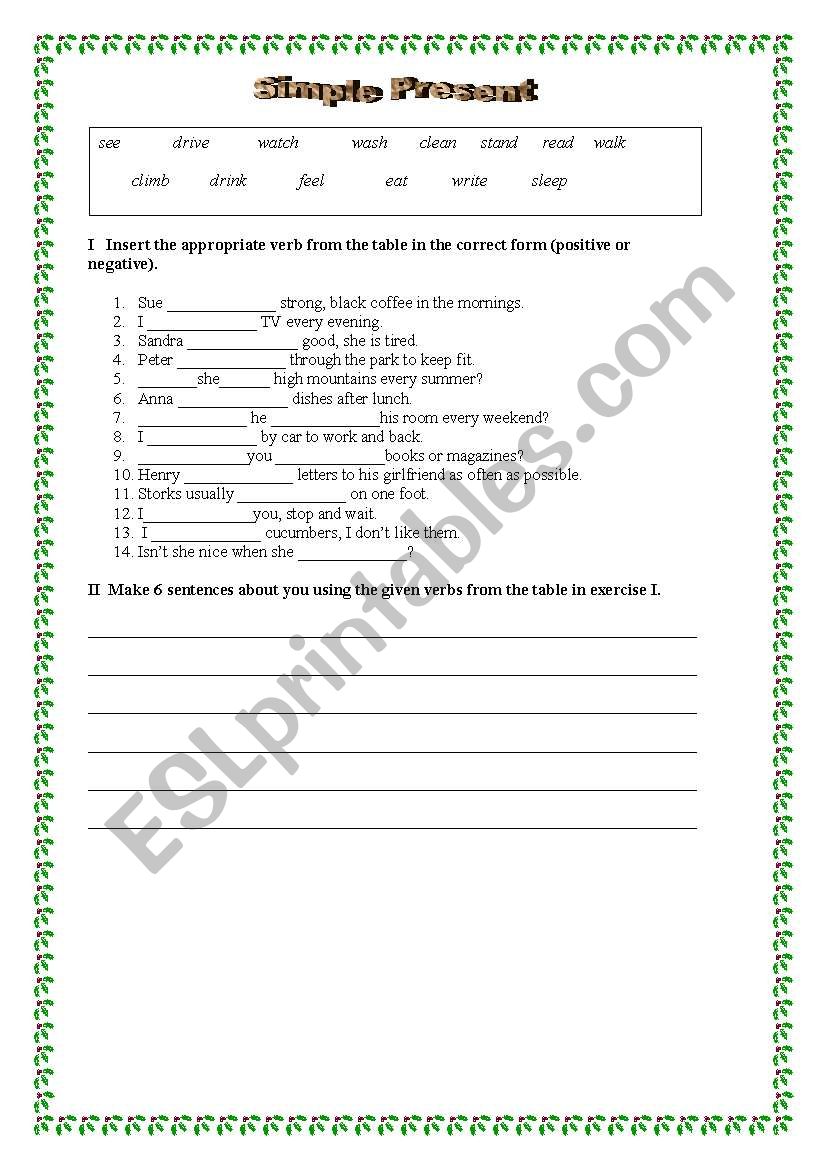 Simple Present tense quiz worksheet