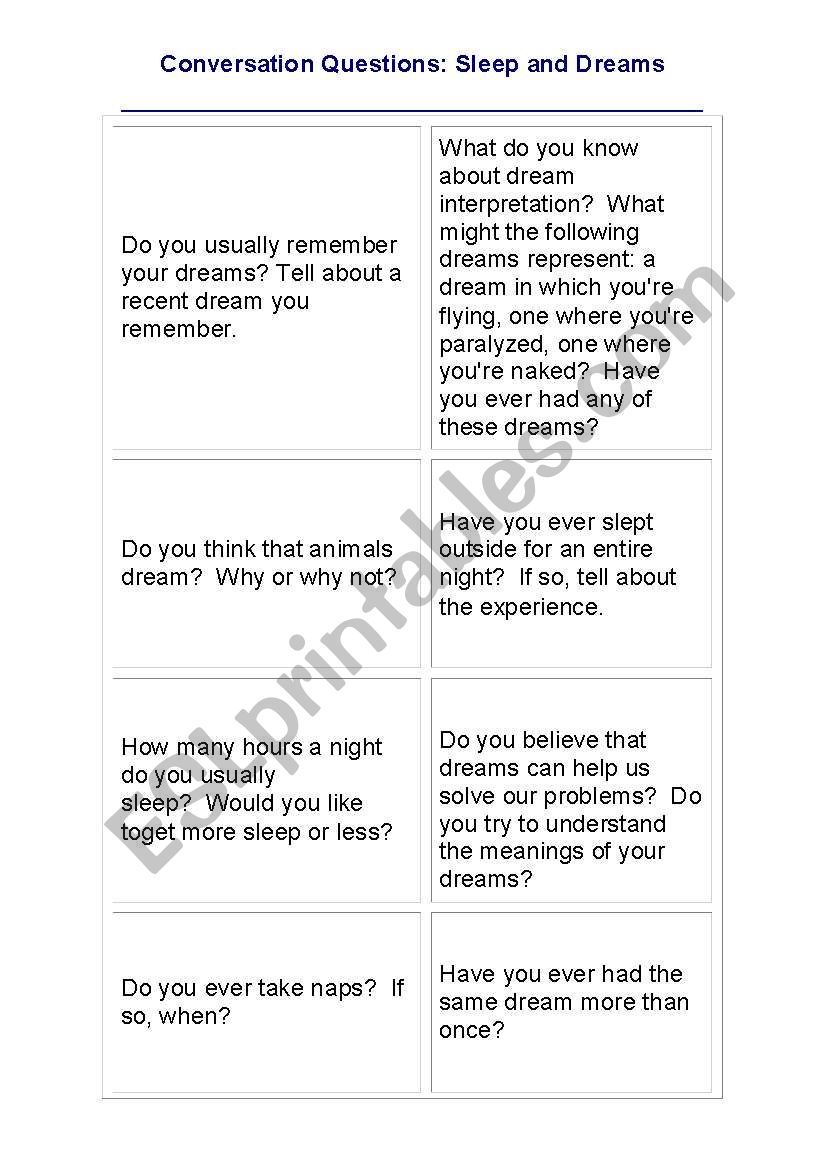 DREAMS AND SLEEP worksheet