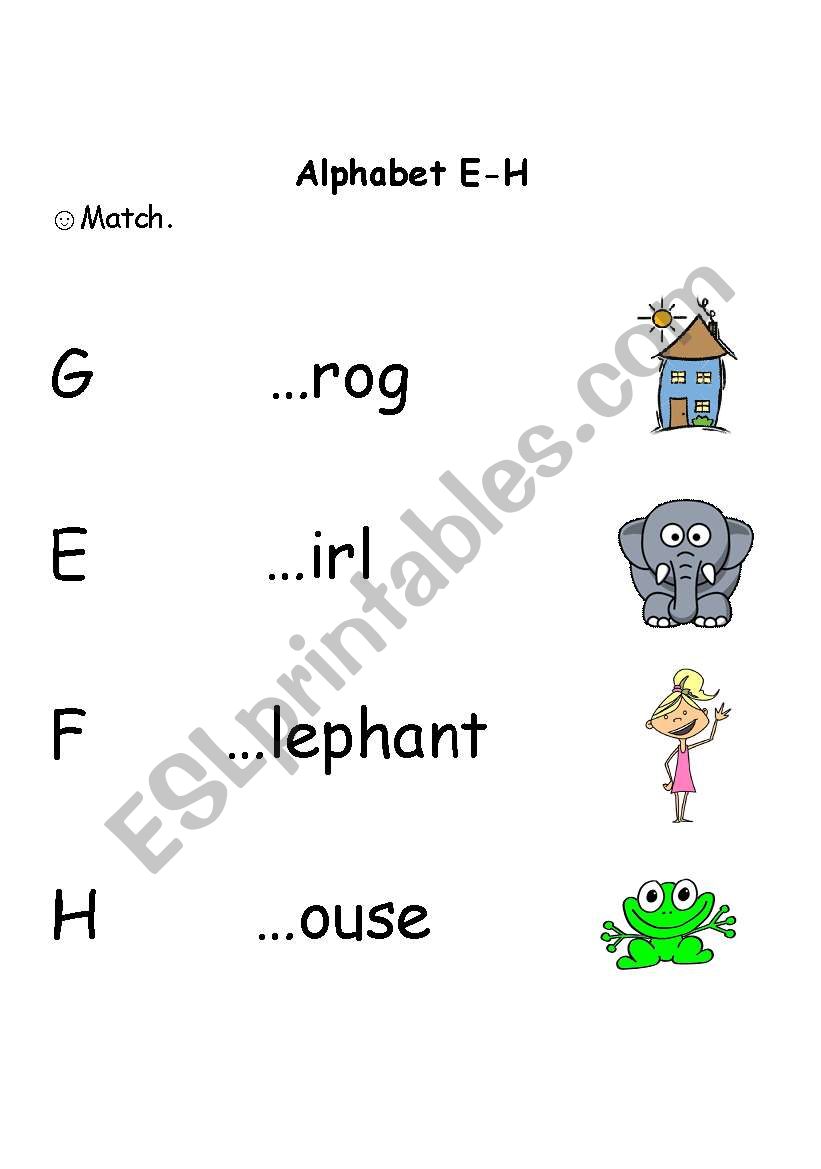 Alphabet E-H worksheet