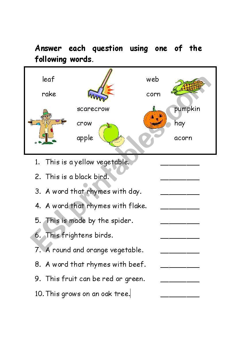 Find the autumn words worksheet