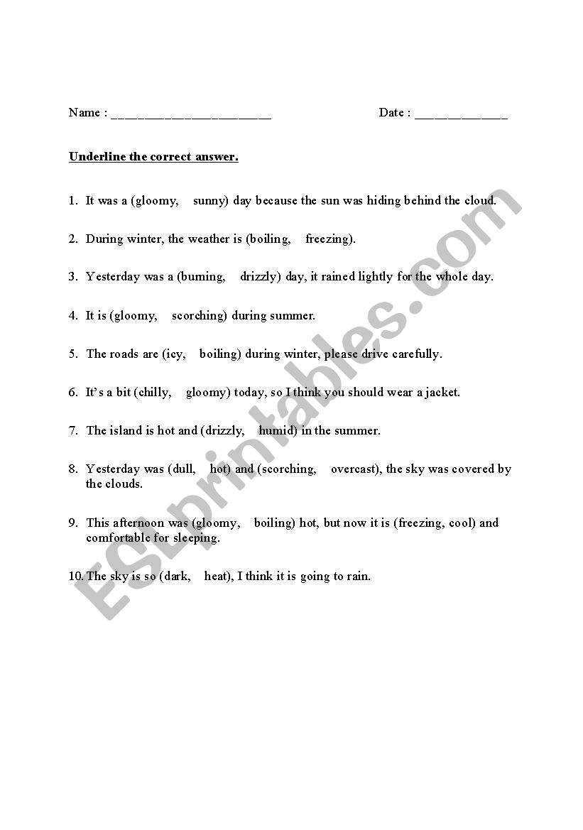 describe the weather worksheet