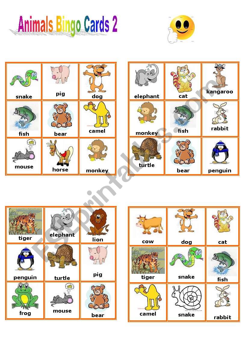 Animals Bingo Cards 2/3 worksheet