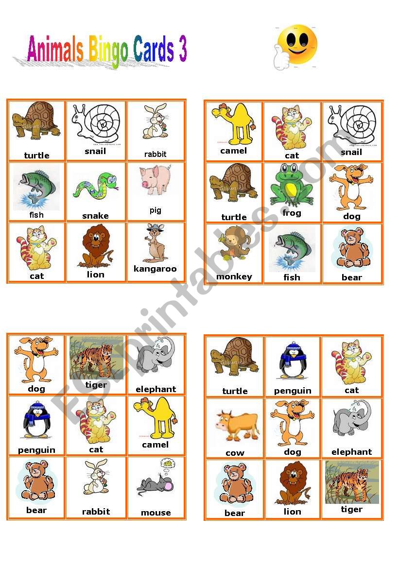 Animals Bingo Cards 3/3 worksheet