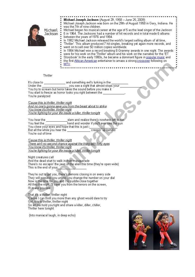 Thriller-Michael Jackson worksheet