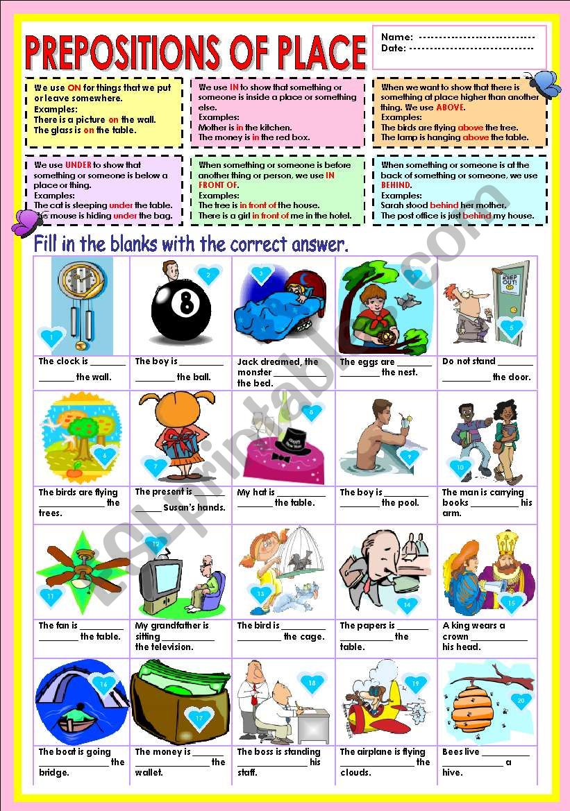 Prepositions - On,In,Above,Under,In front of and Behind.