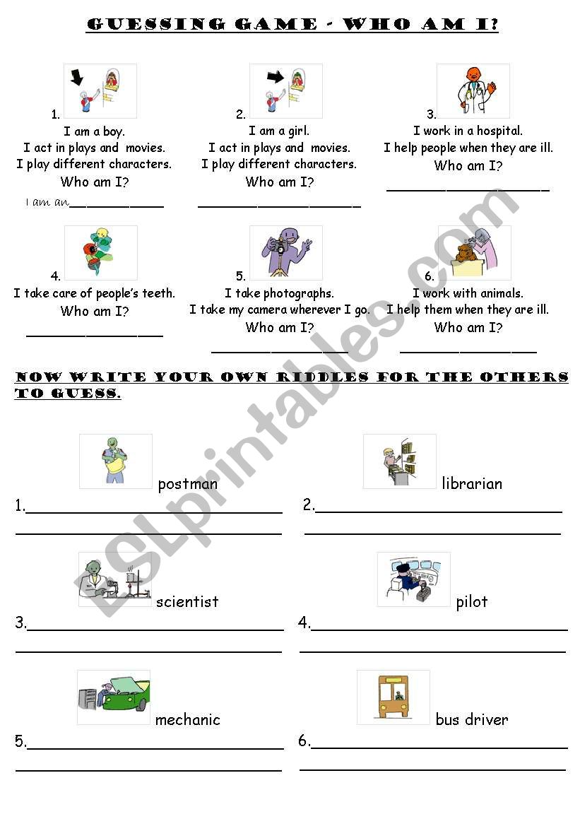 Guessthe job  worksheet