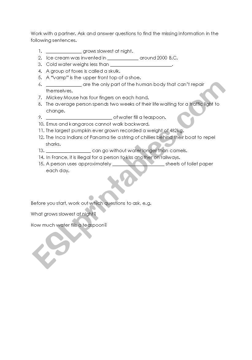 Strange But True Barrier Game worksheet