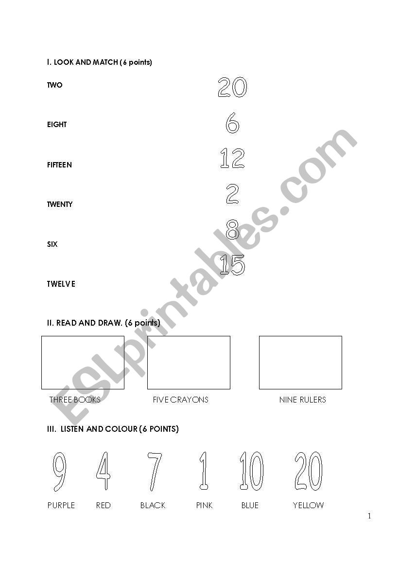 numbers and classroom objects worksheet