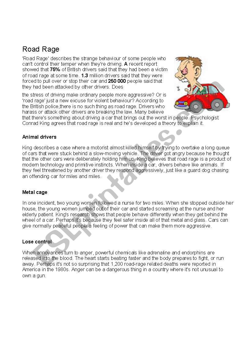 Road Rage worksheet