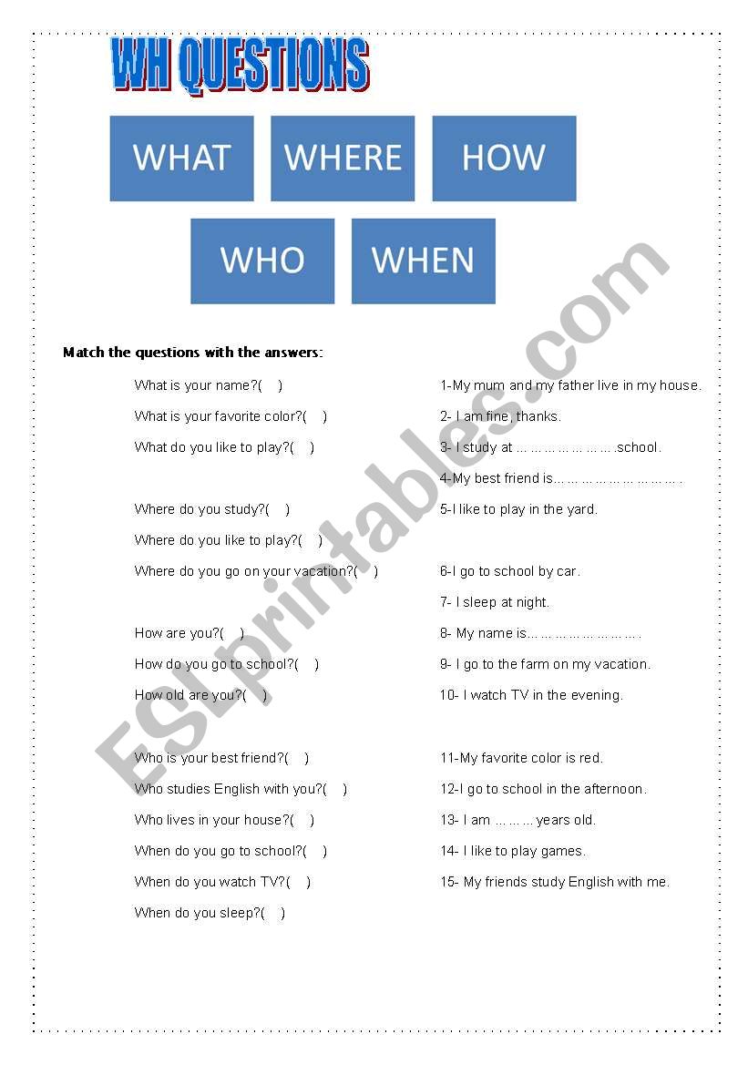 Wh questions for starters worksheet