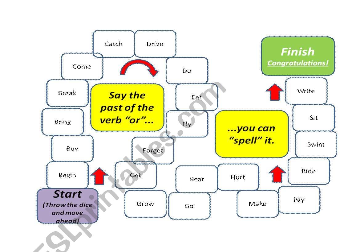 Simple past memorizing game worksheet