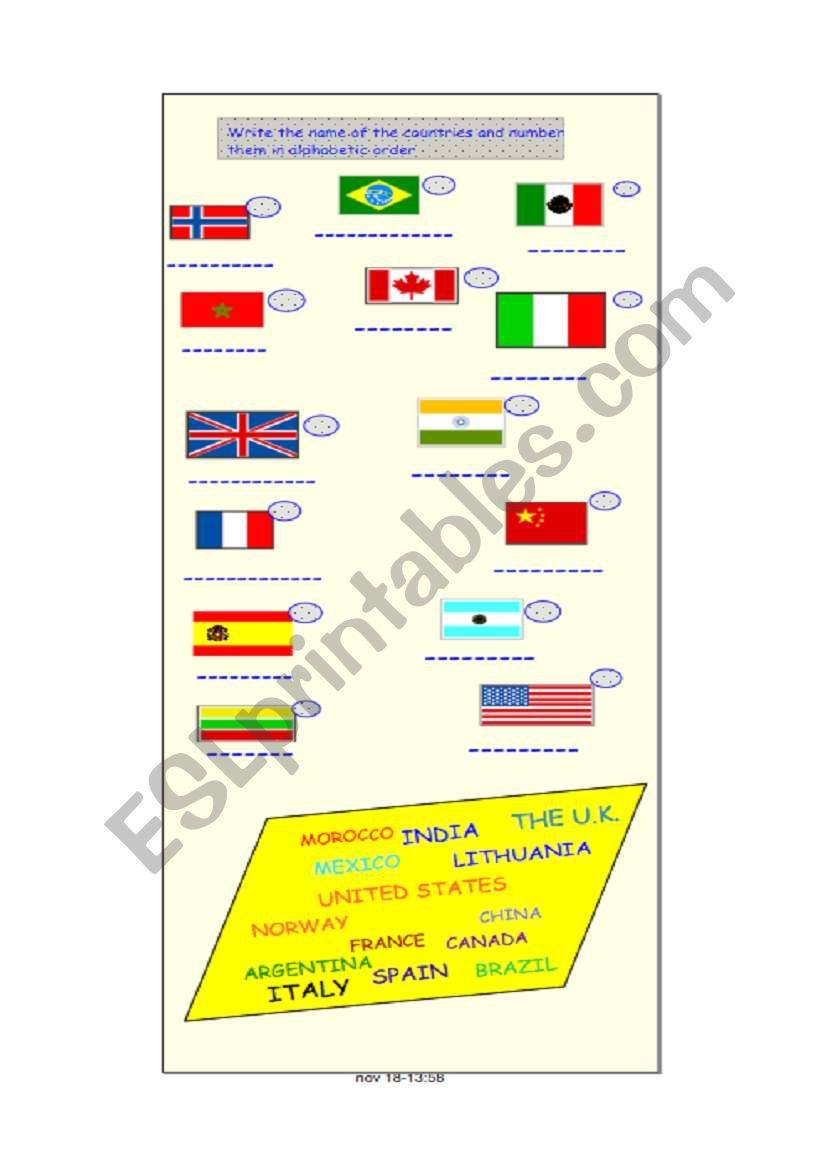 COUNTRIES & FLAGS worksheet