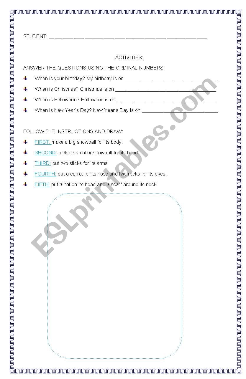 ORDINAL NUMBERS worksheet