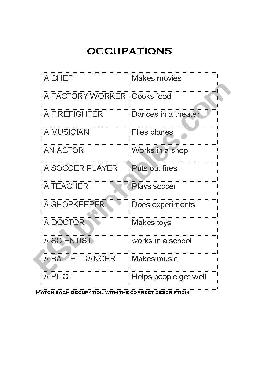 Occupations worksheet