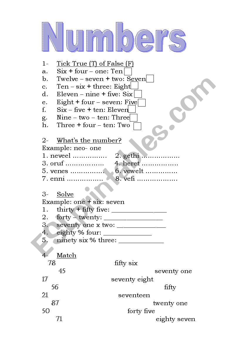 activities with numbers 1-100 worksheet