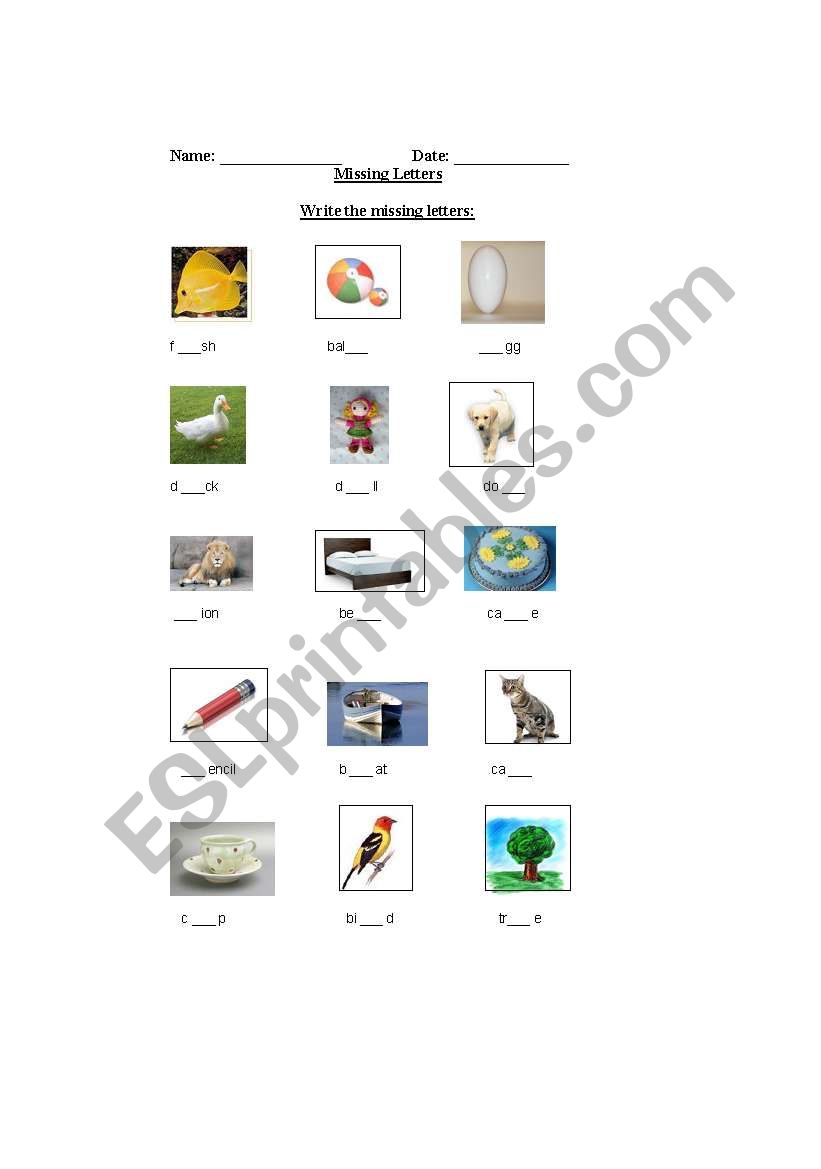 Missing Letters worksheet