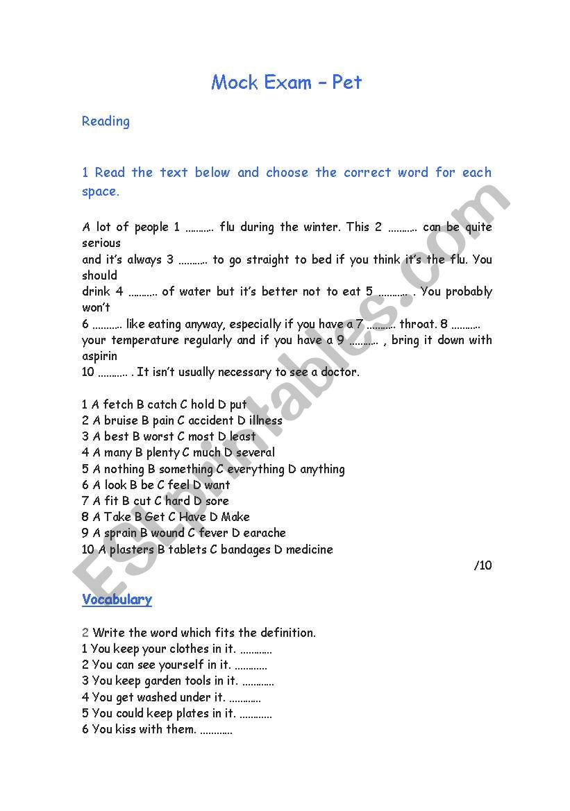 Mock Exam - PET worksheet