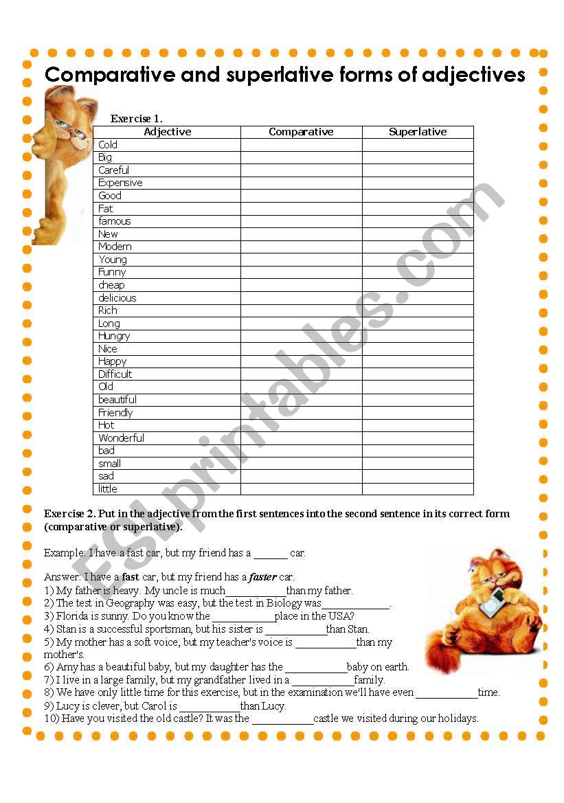 Comparative and superlative forms of adjectives