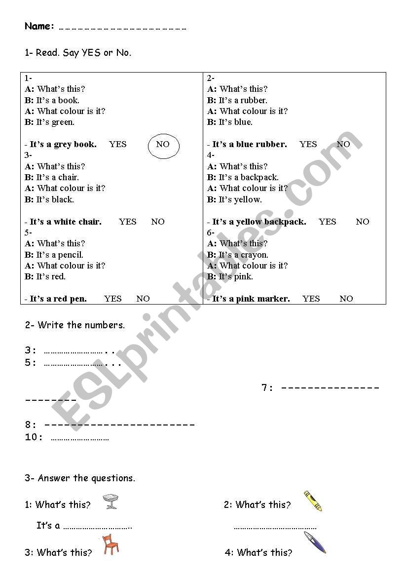 Classroom Objects and Numbers worksheet