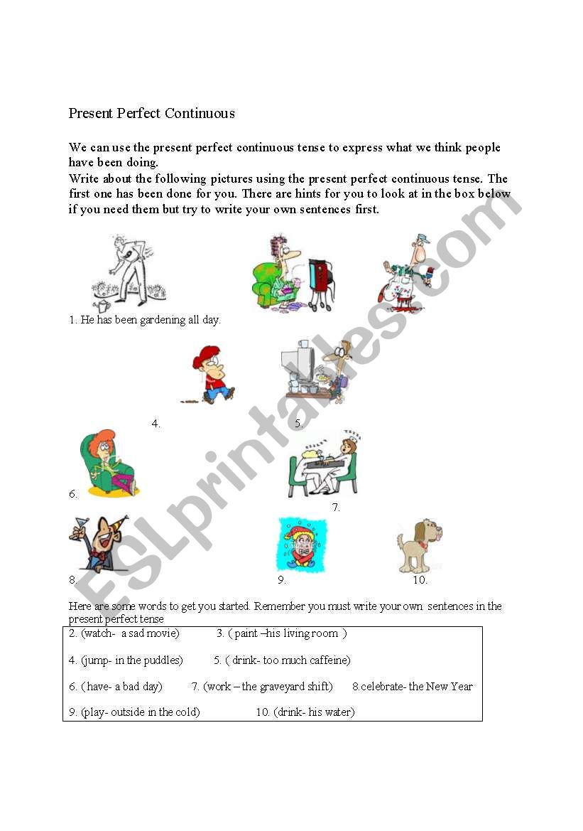 Present Perfect Continuous worksheet