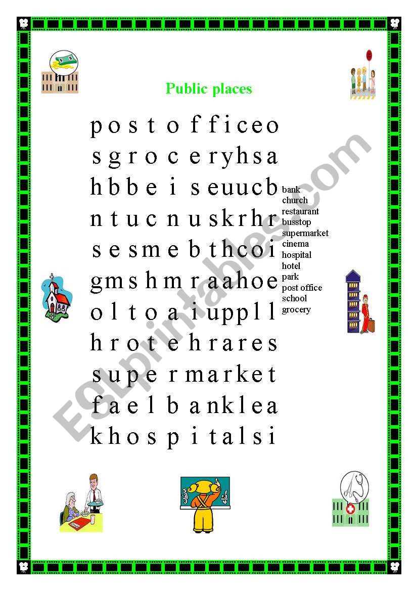 Places wordsearch worksheet