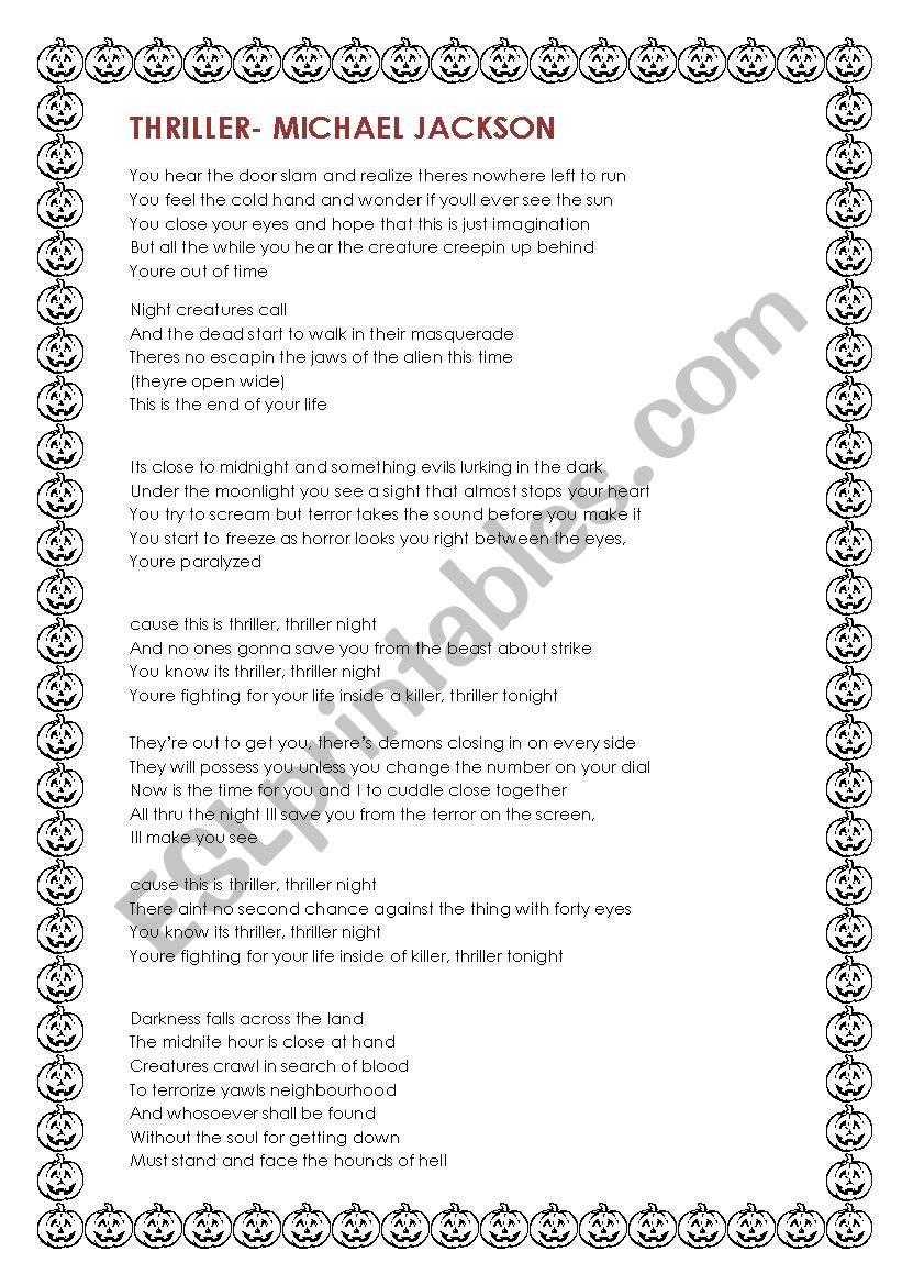 Thriller- Michael Jackson worksheet