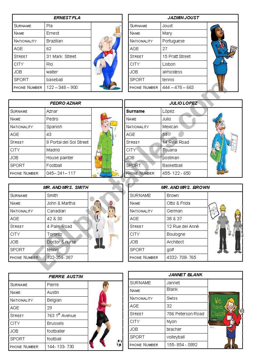 VERB TO BE: PERSONAL INFORMATION (SPEAKING CARDS) 2