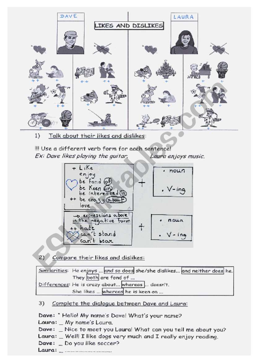 Likes and dislikes worksheet