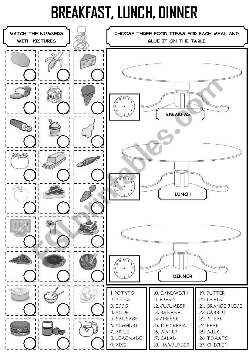 Breakfast, lunch, dinner worksheet