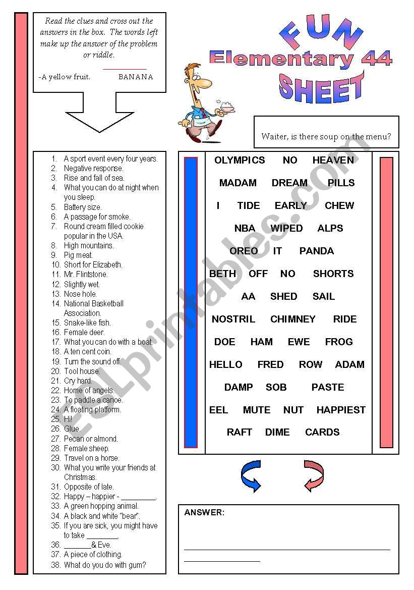 Fun Sheet Elementary 44 worksheet