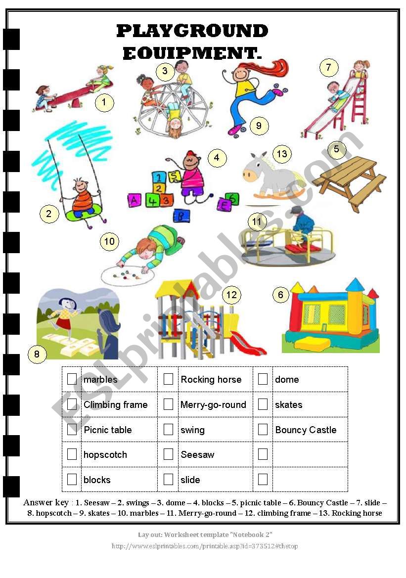 Playground Equipment + Answer Key