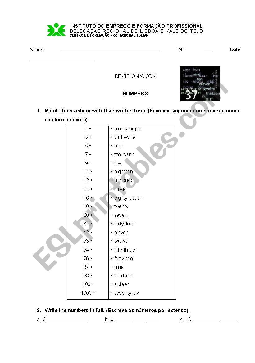 Numbers worksheet