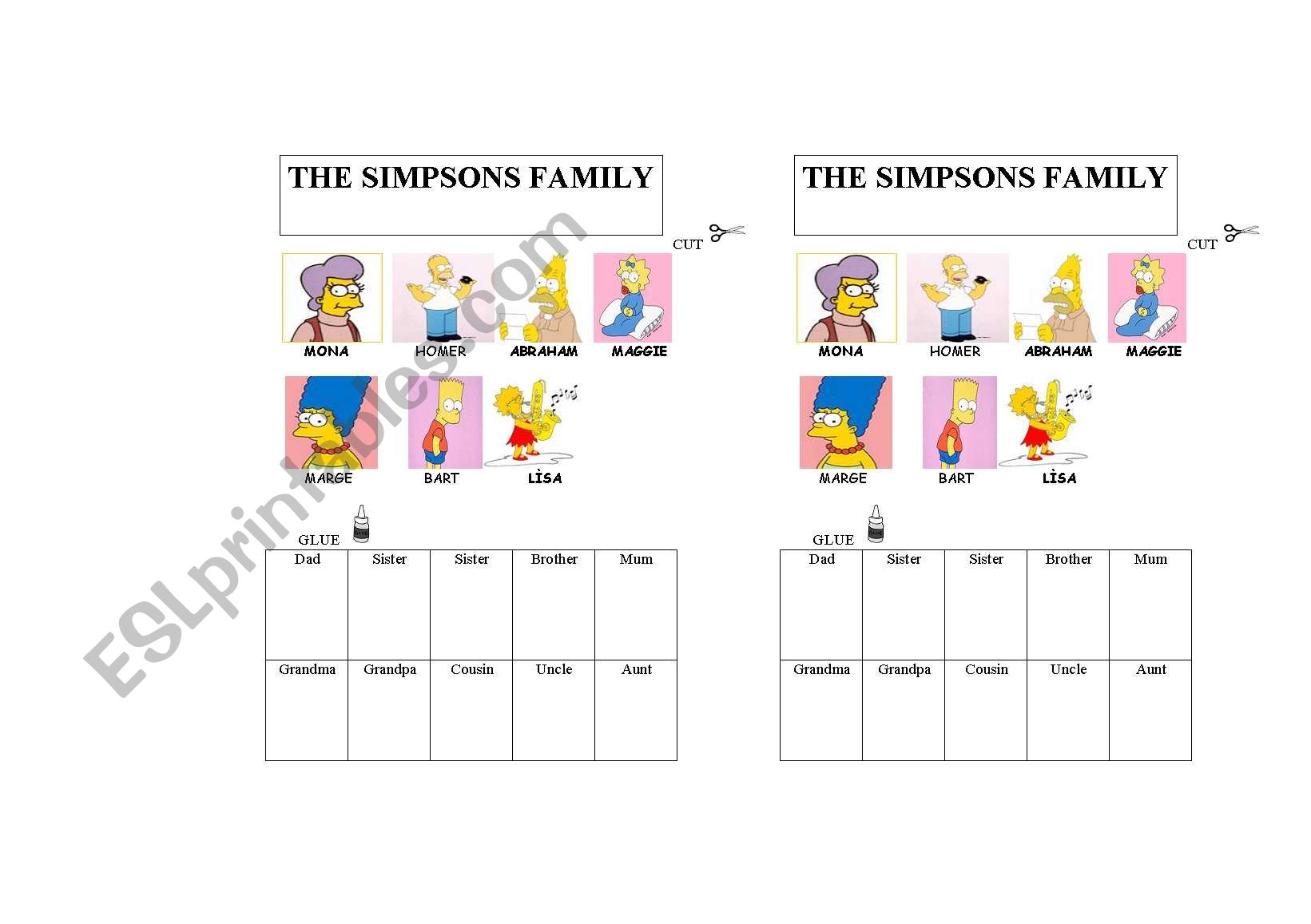 Simpson family worksheet