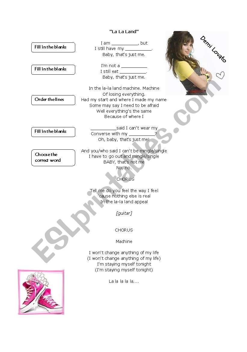 La La Land By Demi Lovato worksheet