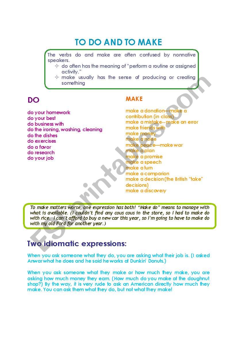 DO VS MAKE worksheet