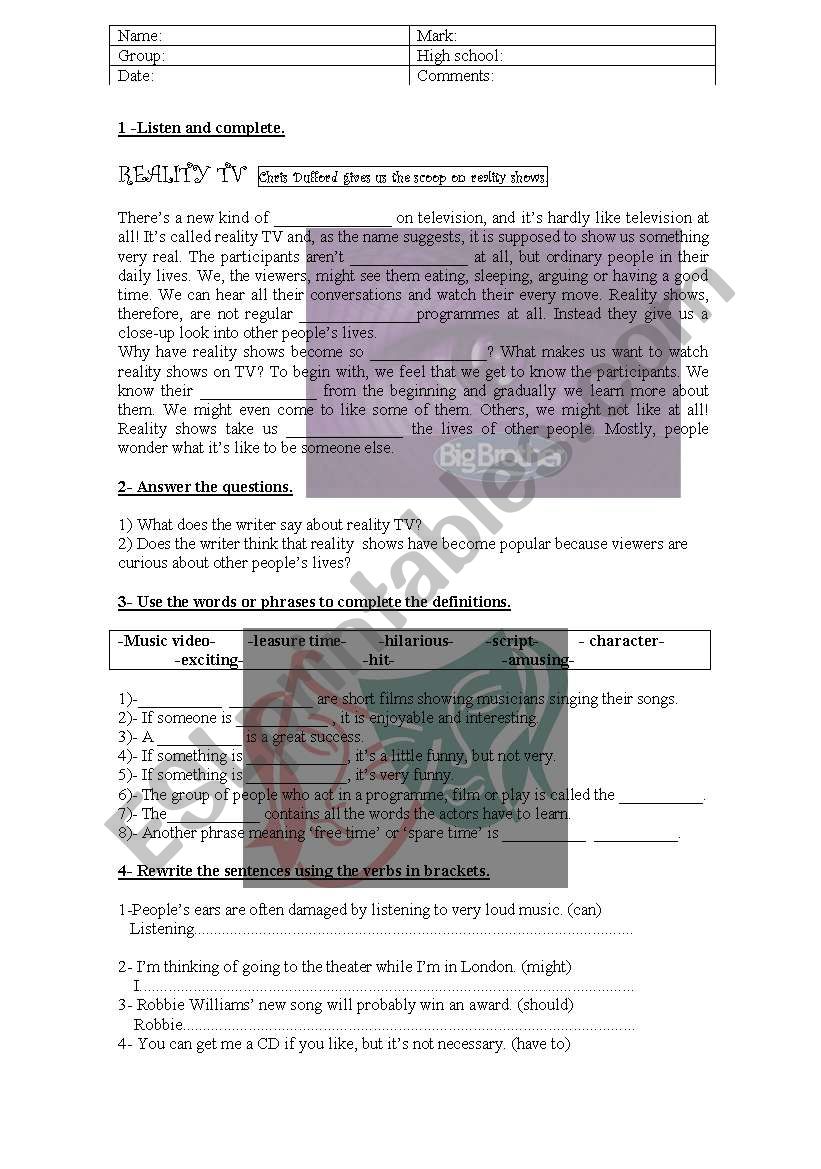 Art worksheet