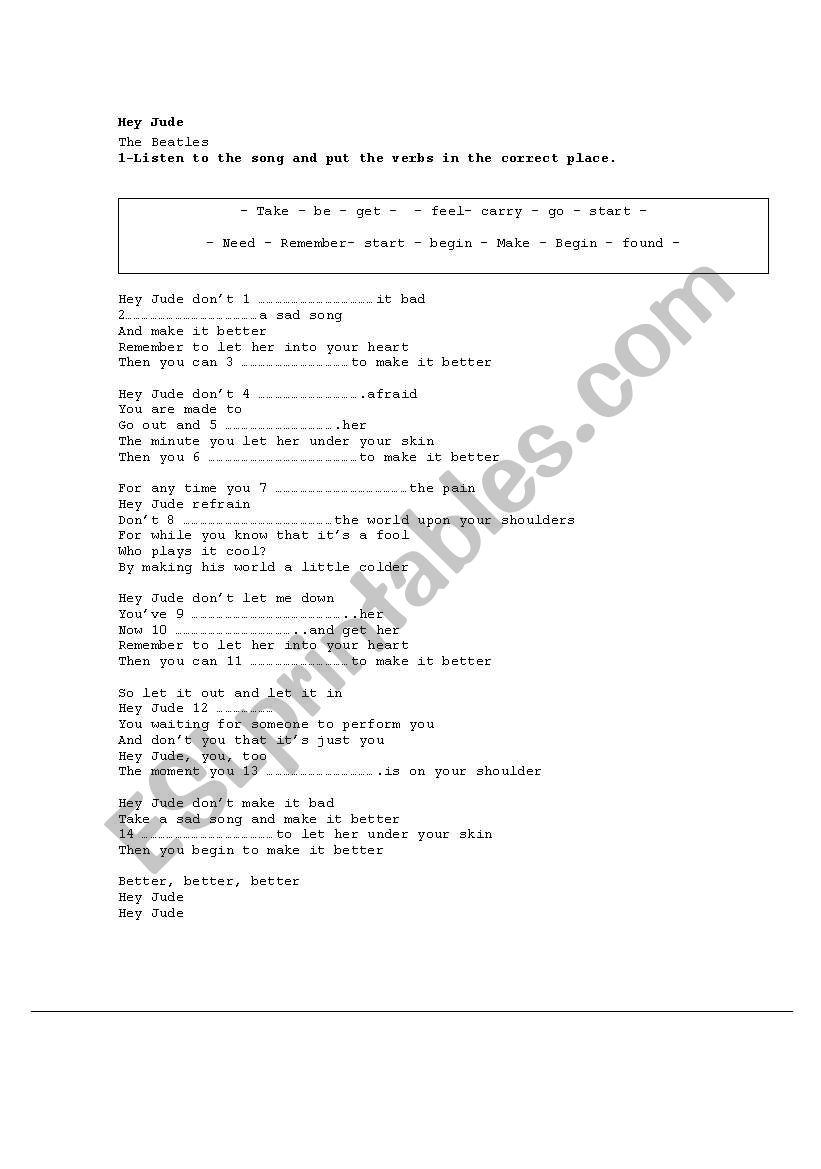 Song: Hey Jude  worksheet