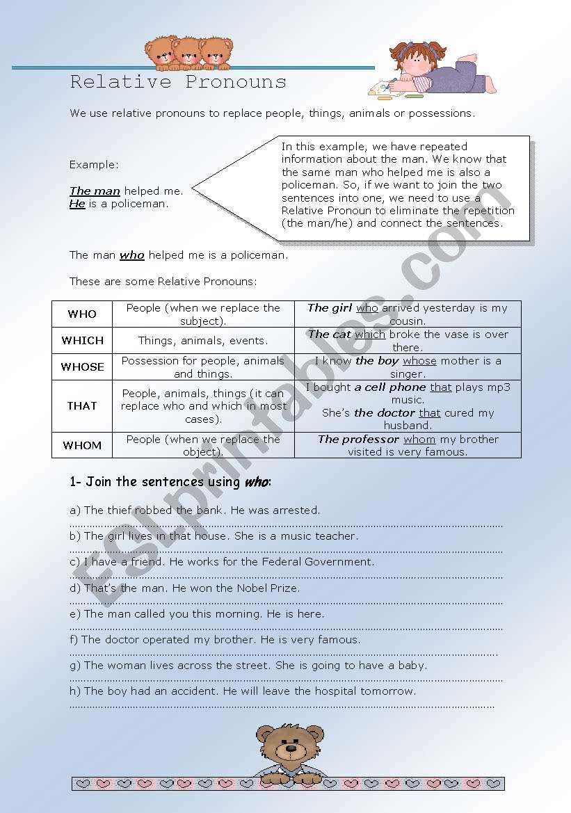 Relative Pronouns worksheet