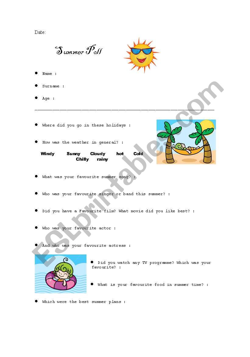 Summer Poll worksheet