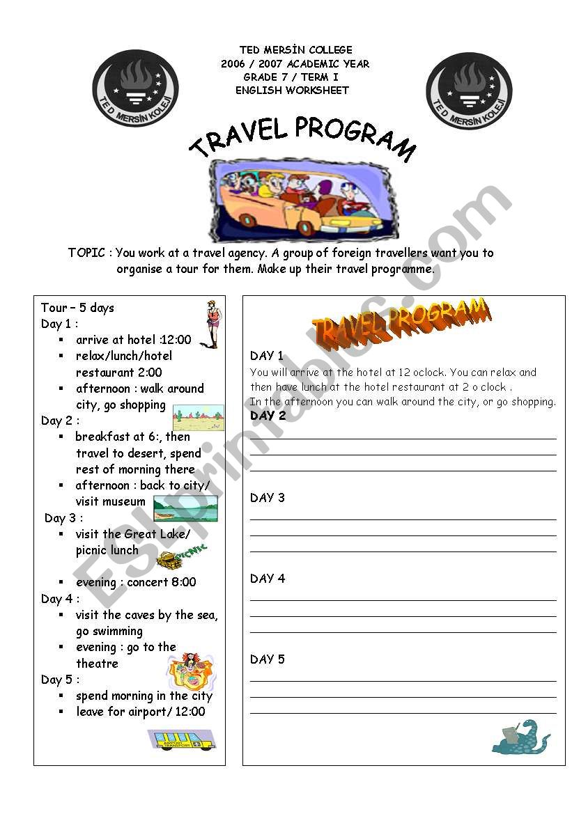 travel programme worksheet
