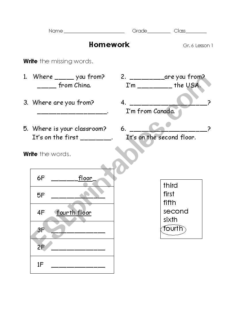Where are you from?  worksheet