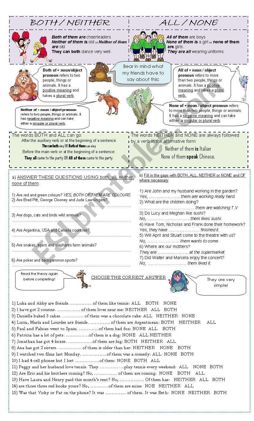 BOTH / NEITHER / ALL / NONE worksheet