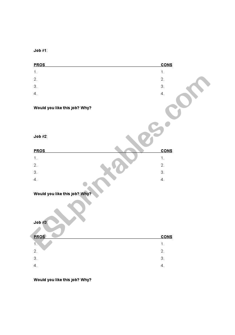 English worksheets: Pros and Cons