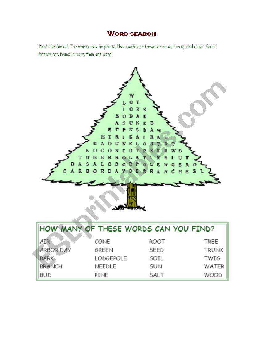 Word search worksheet