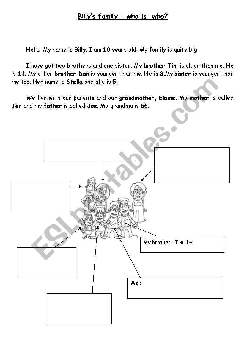 BillyÂ´s family worksheet