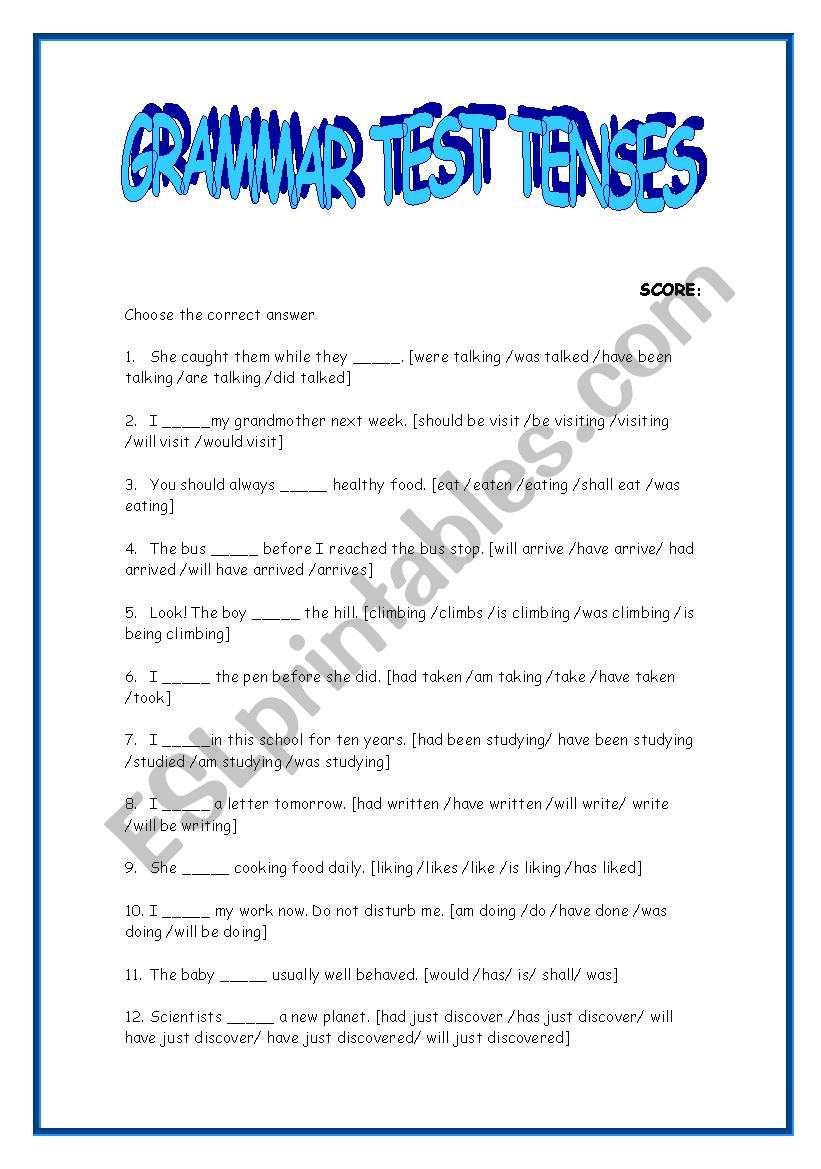 Verb Tenses worksheet