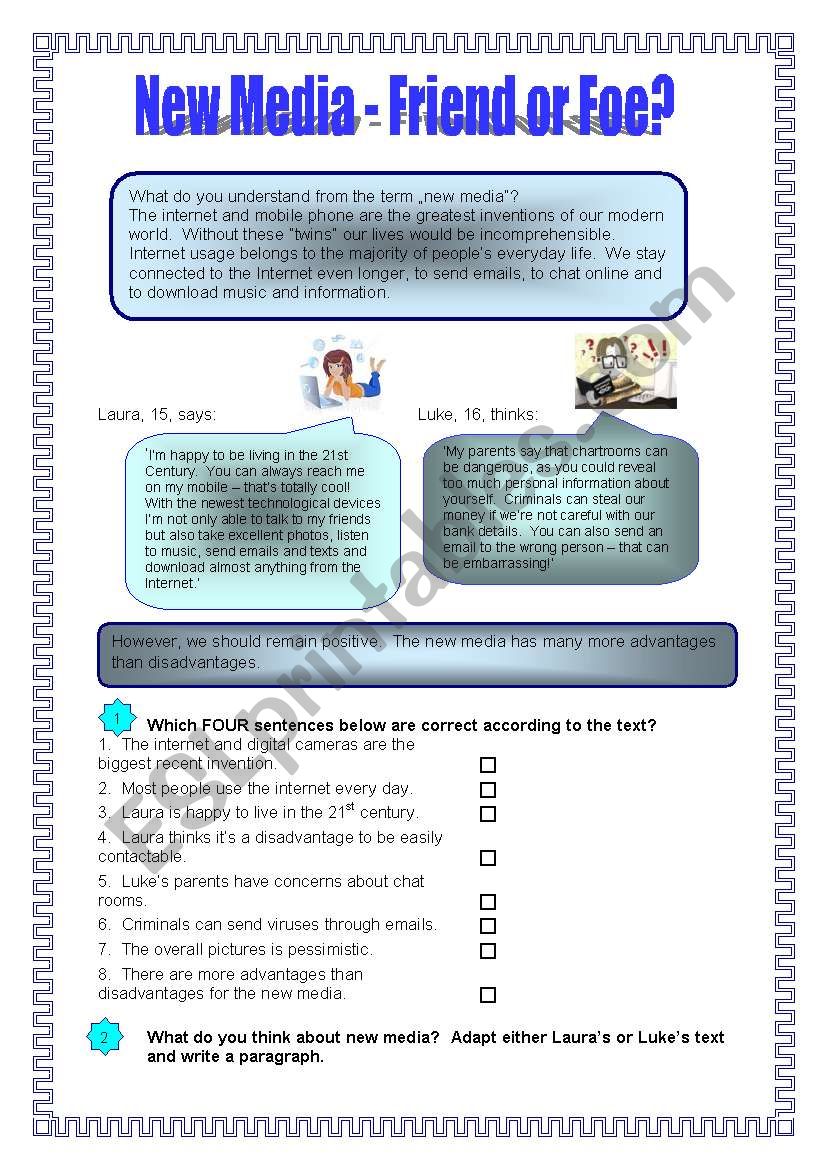 New Media - Friend or Foe? worksheet