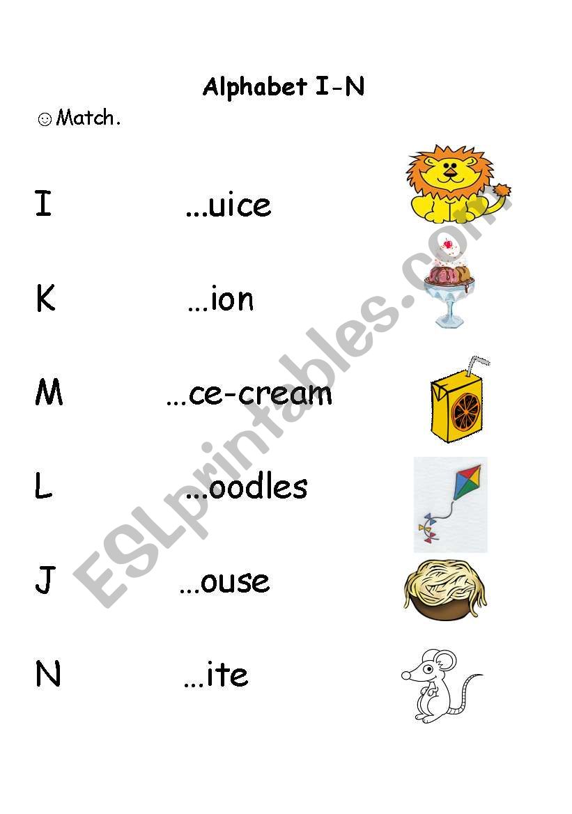 Alphabet I-N worksheet